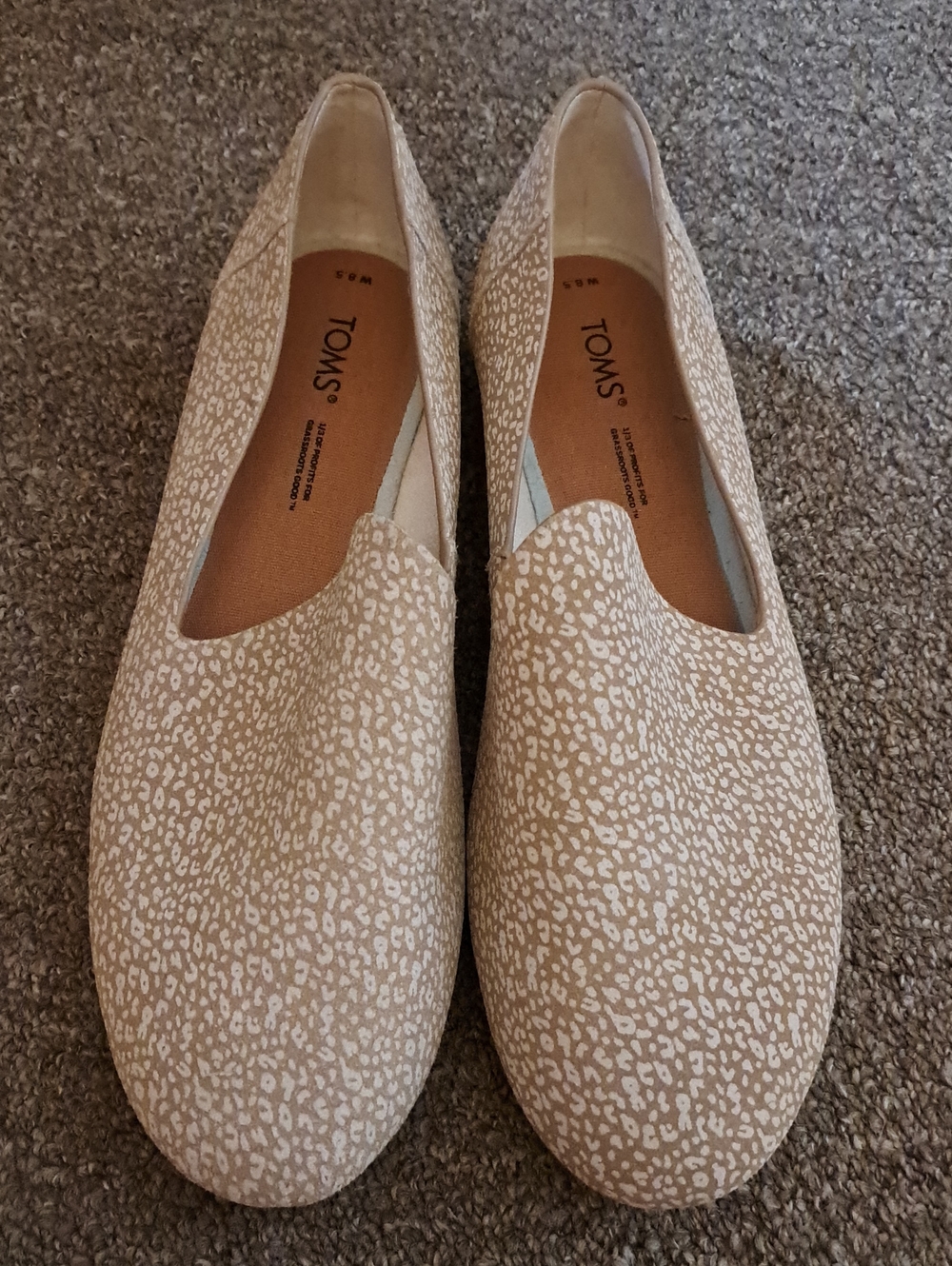 Toms Beige & White Cheetah Printed Alpargata Slip-On Flats NWOT